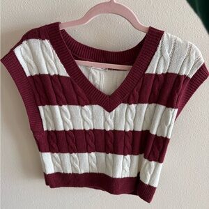 SO Burgundy and White Knit Sweater Vest